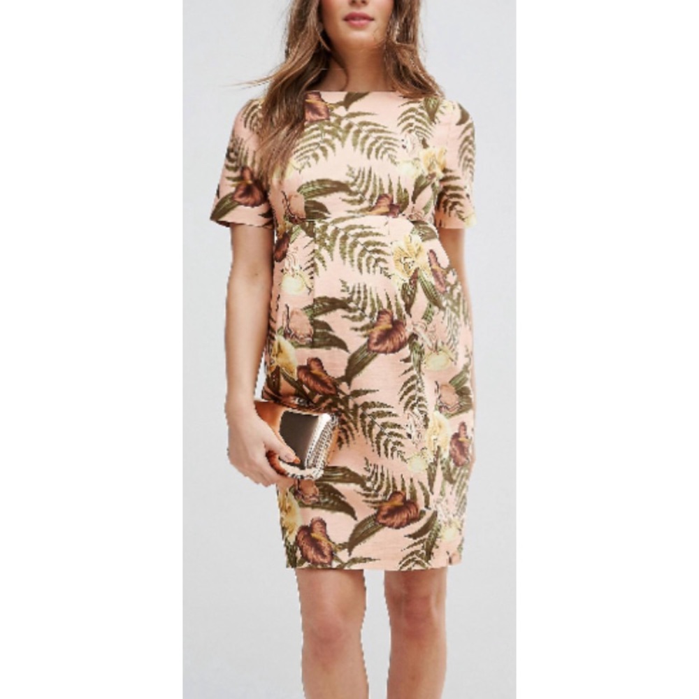 ASOS Maternity Smart Midi Dress in Tropical Print